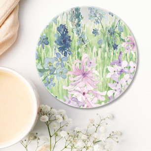 Aquarell Blau Lila Blumenwiese auf dem Berg Getränkeuntersetzer