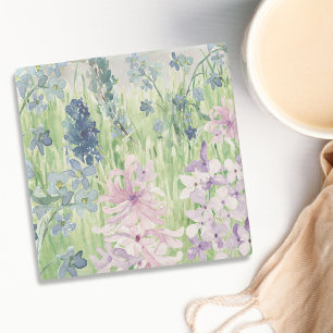 Aquarell Blau Lila Blumenwiese auf dem Berg Steinuntersetzer
