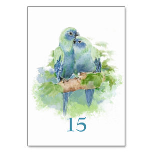 Aquarell Blau Papagei Tropenvogel Tischkarte Tischnummer