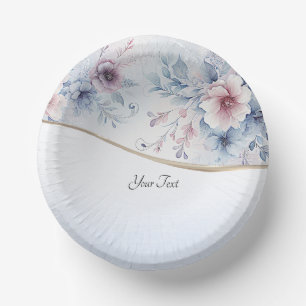 Aquarell Blau Rosa Floral Pappteller