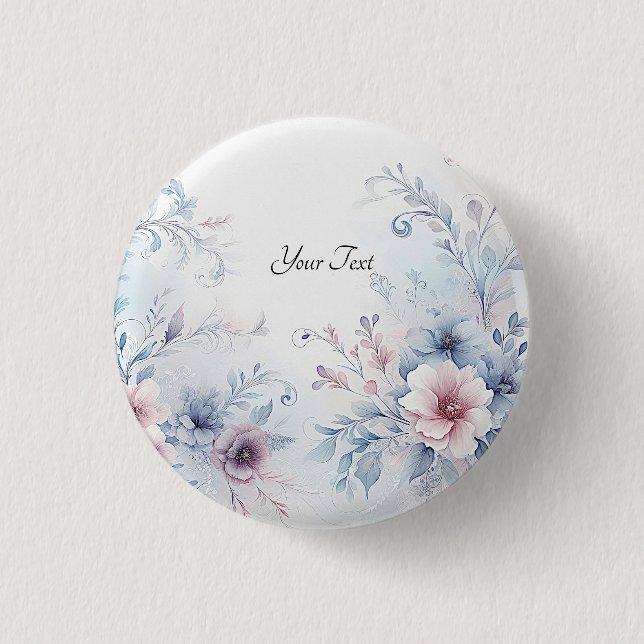 Aquarell Blau Rosa Florale Taste Button (Vorderseite)