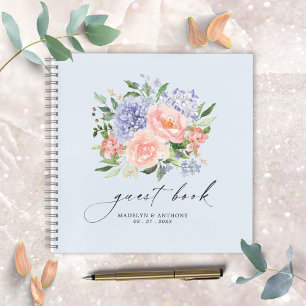 Aquarell Blau Rosa Florales Hochzeitsgästebuch Notizbuch