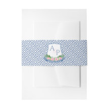 Aquarell Blau Rosa Florales Monogramm Wappen Hochz