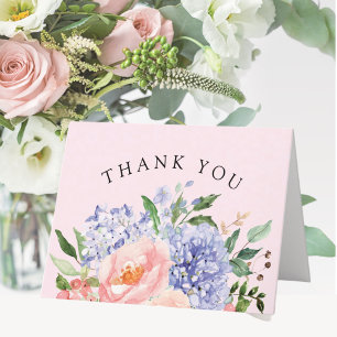 Aquarell Blau Rosa Hortensie Floral Danke