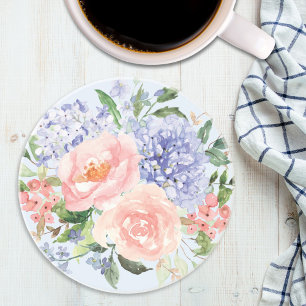 Aquarell Blau Rosa Hortensie Pfingstrose Frühlings Getränkeuntersetzer