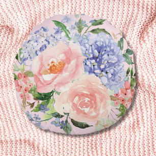 Aquarell Blau Rosa Hortensie Pfingstrose Frühlings Rundes Kissen