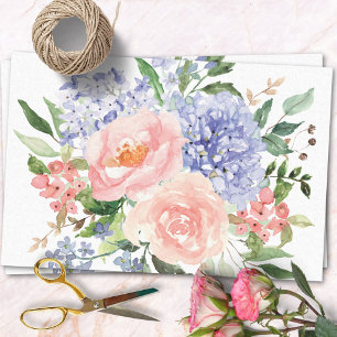 Aquarell Blau Rosa Hortensie Pfingstrose Frühlings Seidenpapier