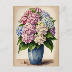 Aquarell Blau Rosa Lila Hortensienblüte Postkarte