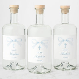 Aquarell Blau Schleife Taufe Alkoholflaschenetikett