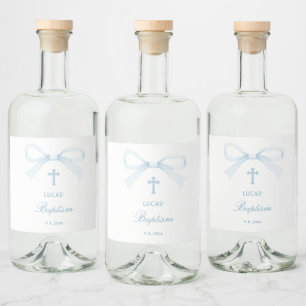 Aquarell Blau Schleife Taufe Alkoholflaschenetikett