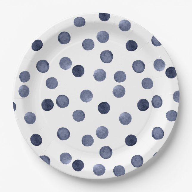 Aquarell Blau Tupfen  Pappteller (Vorderseite)