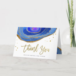 Aquarell Blau und Gold Geode | Hochzeit Dankeskarte