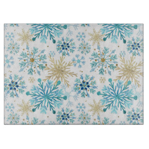 Aquarell Blau und Gold Glitter Winter Schneeflocke Schneidebrett