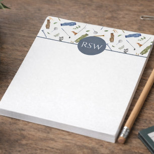 Aquarell Blau und Grün Golf Muster Monogramm Notizblock