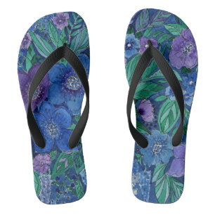 Aquarell, blau und lila, Anemone Aquarell Flip Flops