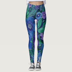 Aquarell, blau und lila, Anemone Aquarell Leggings