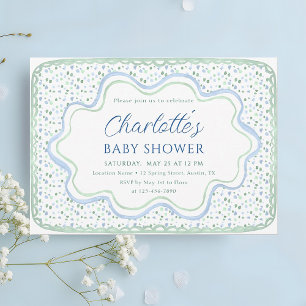 Aquarell Blau und Salbei Grün Junge Baby Shower Einladung