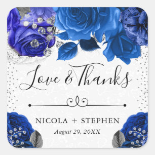Aquarell Blau und Silber Blumen Hochzeit Quadratischer Aufkleber
