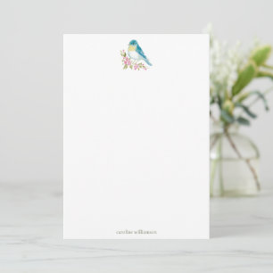 Aquarell Blau-Vogel Blumen Personalpapierwaren Mitteilungskarte