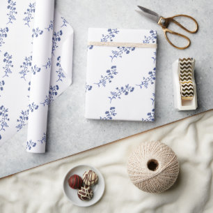 Aquarell Blau & Weiß Chinoiserie Blume Geschenkpapier