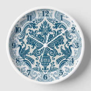 Aquarell Blau & Weiß Florales Vintage-Muster Uhr