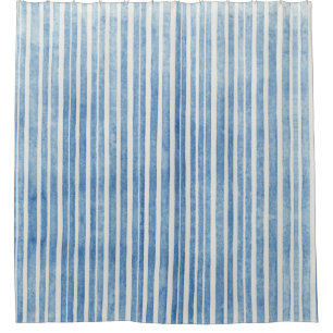 Aquarell Blau Weiß Gemalte Gestreifte Strand Dekor Duschvorhang