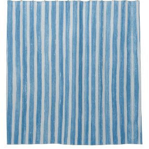 Aquarell Blau Weiß Gemalte Gestreifte Strand Dekor Duschvorhang