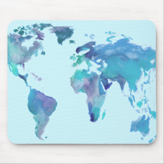 Aquarell-Blau-Weltkarte Mousepad