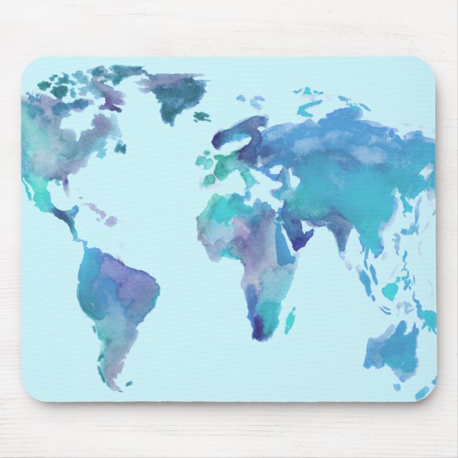 Aquarell-Blau-Weltkarte Mousepad (Vorne)