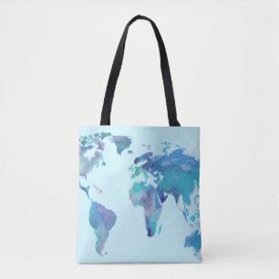 Aquarell-Blau-Weltkarte Tasche