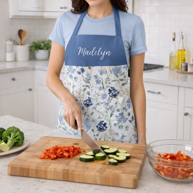 Aquarell Blau Wildblume Benutzername Schürze (Von Creator hochgeladen)