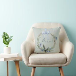 Aquarell Blau Winterbeeren-Kranz Kissen