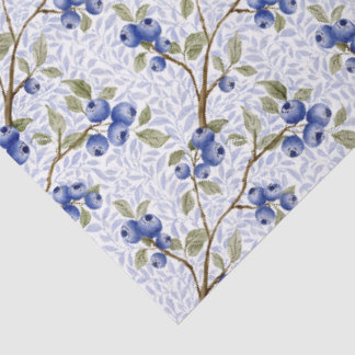 Aquarell Blaubeer Botanisch in Blau Grün Weiß Seidenpapier