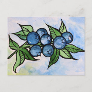 Aquarell Blaubeeren Postkarte