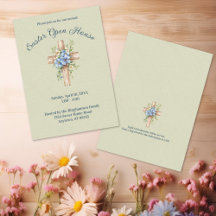 Aquarell Blaue Blumige Kreuz Oster-Open-House