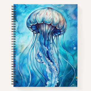 AQUARELL BLAUE GROSSE QUALLE NOTIZBUCH