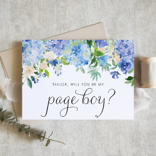 Aquarell Blaue Hortensie Wirst du mein Page sein Einladung