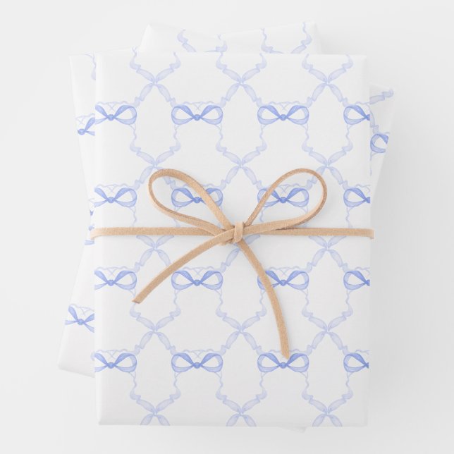 Aquarell Blaue Schleifen Geschenkpapier Set (Beispiel)