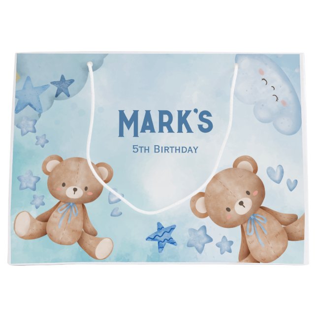 Aquarell Blaue Teddybären Große Geschenktüte (Vorderseite)
