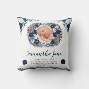Aquarell Blaue Winterblumen Kranz Baby Foto Kissen