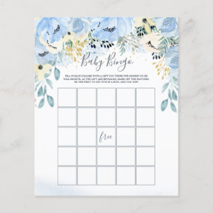 Aquarell Blauer Baby Dusche Bingo Spiel