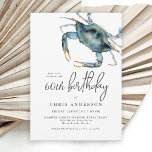 Aquarell Blauer Krebs Meeresfrüchte 60. Geburtstag Einladung<br><div class="desc">Dieses Design ist die perfekte Einladung zum Feiern eines besonderen 60. Geburtstags mit einem Abendessen an der Küste und bietet eine blaue Krabbe in der oberen Ecke in lebhaften Aquarellen. Die einladende Textpaarung ist modern mit einer lässigen Eleganz, die sowohl geschmackvoll als auch gastfreundlich ist. Es funktioniert wunderbar für ihn...</div>