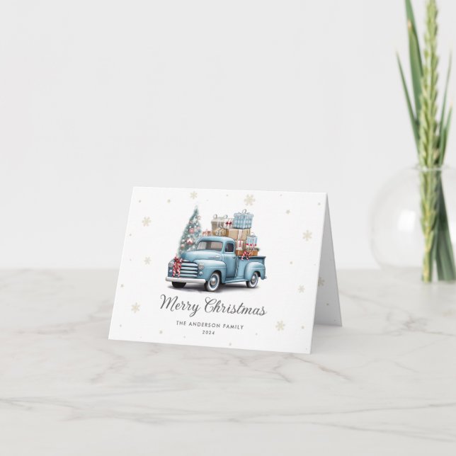 Aquarell Blauer LKW Foto Frohe Weihnachten (Vorderseite)