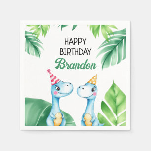 Aquarell Blauer Trex Grüne Kinder 3. Geburtstag Serviette