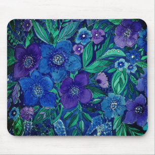Aquarell, blaues Blumenmousepad Mousepad