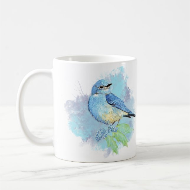 Aquarell Blaues Gartenvogel Kunst Kaffeetasse (Links)