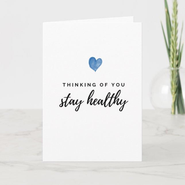 Aquarell Blaues Herz Bleibe Gesund Karte (Vorderseite)