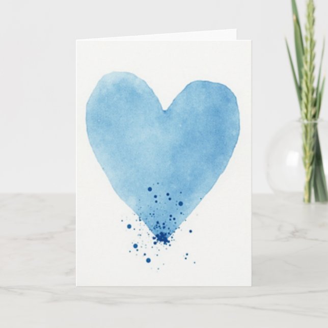 Aquarell Blaues Herz Karte (Vorderseite)