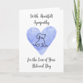 Aquarell Blaues Herz mit Hundezeichnung Beileid Karte