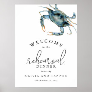 Aquarell Blaues Krabben-Meeresfrüchte-Probedinner Poster